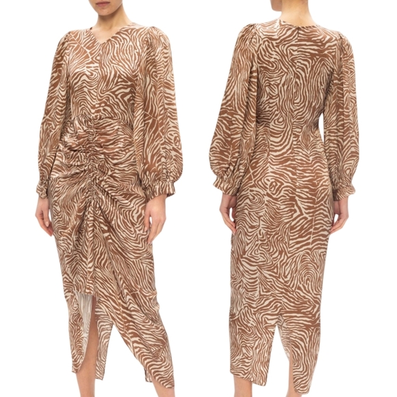 SAMSØE SAMSØE Zebra Print Textured Long Sleeve *Daaliya"Midi Dress Size Small - Picture 1 of 10